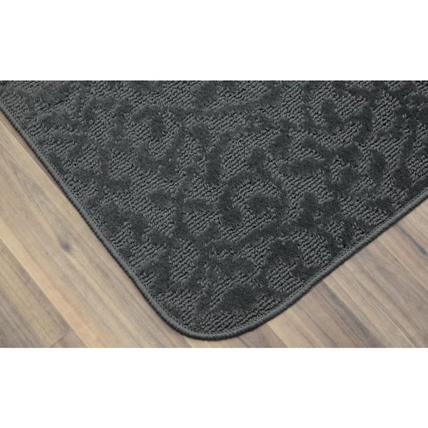 Ivy Cinder Gray 24 in. x 40 in. Floral Mat Set (2-Piece)