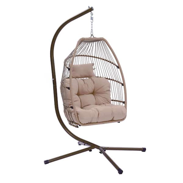 Cesicia 1-Person Metal Porch Swing Chair with Khaki Cushion and Pillow