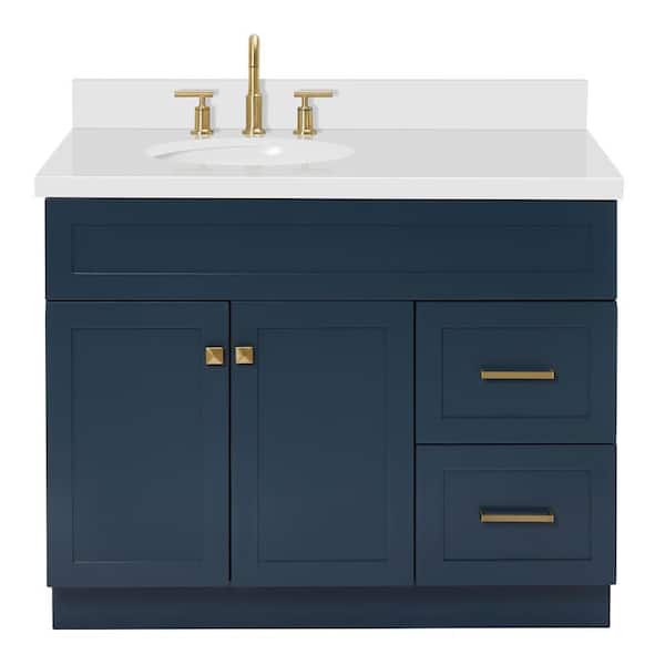 Hamlet 42 in. Single Sink Freestanding Bathroom Vanity in Midnight Blue with Pure White Quartz Top