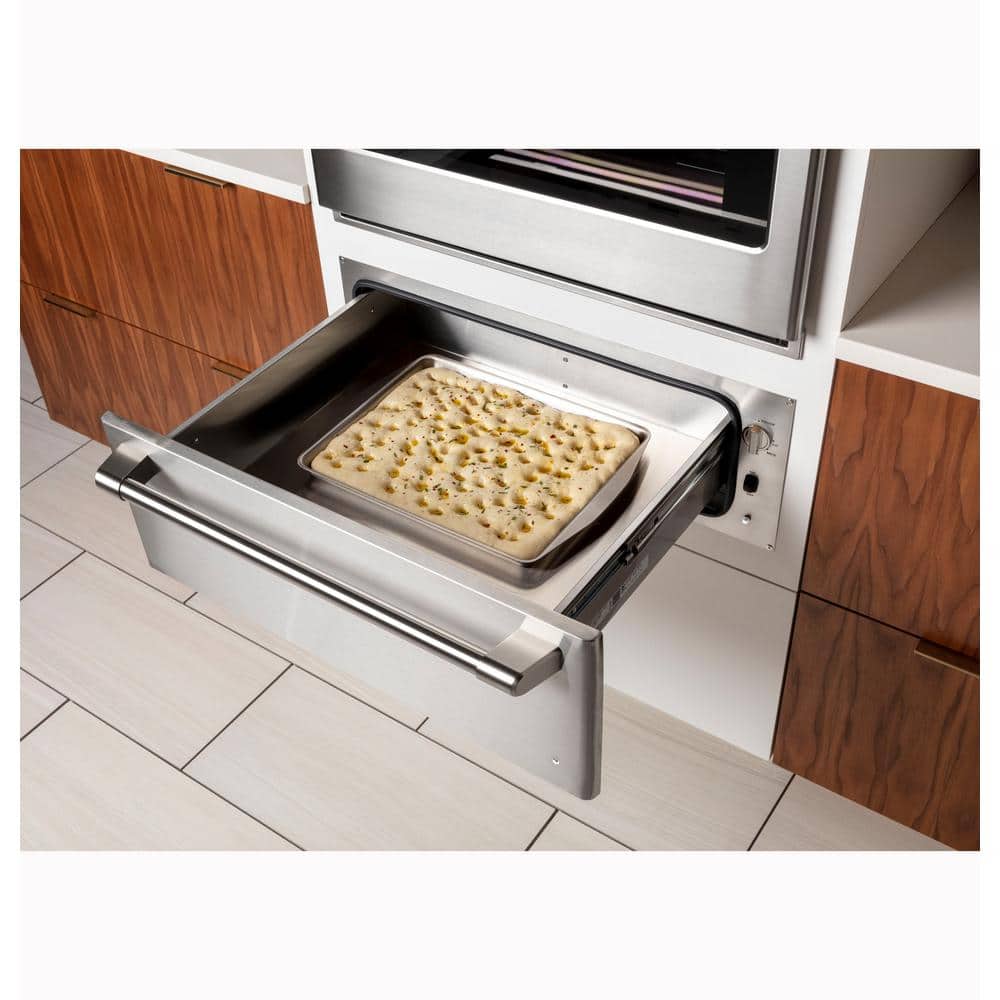 Matte White 30'' Electric Warming Drawer with Brass Handle
