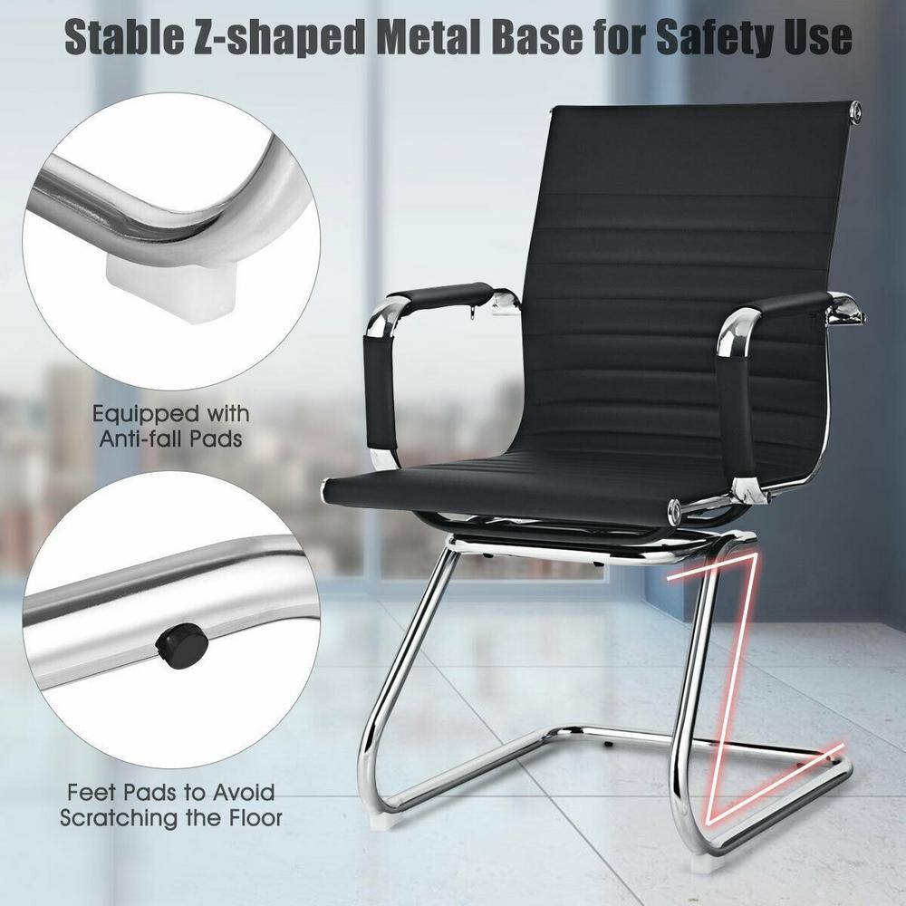 Black Leather Ergonomic Office Guest Chairs with Metal Frame