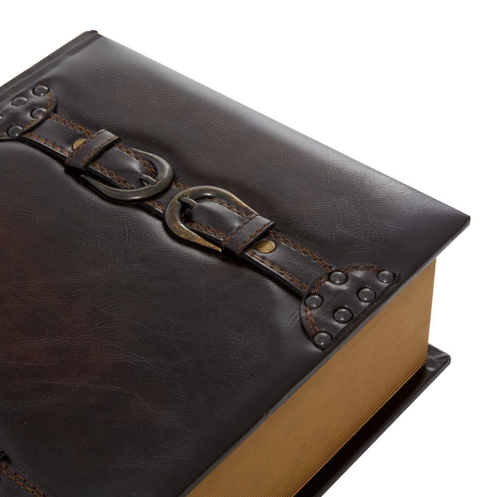 Dark Brown Faux Leather Book Shaped Decorative Storage Boxes, Set of 3