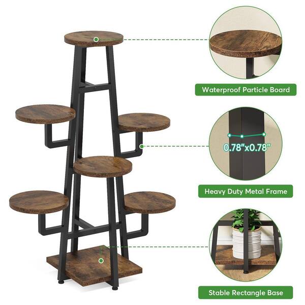 Augbeer 7-Tier Brown Wood Corner Plant Stand Indoor for Multiple