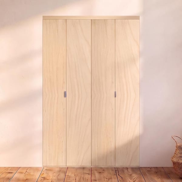 42 in. x 80 in. Smooth Flush Stain Grade Maple Solid Core MDF Interior Closet Bi-Fold Door with Matching Trim