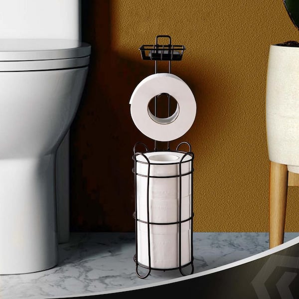 Metal Toilet Paper Holder Stand, Freestanding Toilet Tissue Organizer, Toilet Tissue Rack Scroll Stand, Black