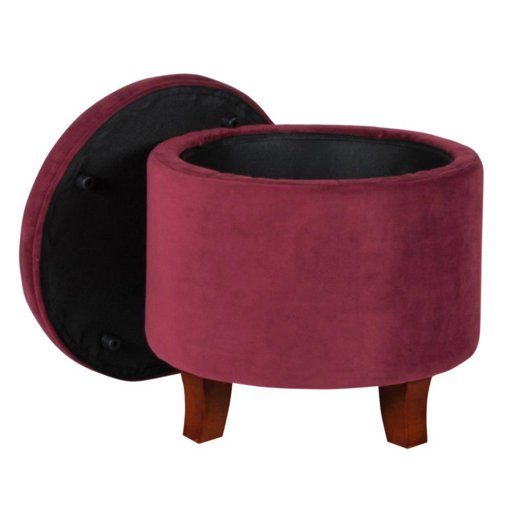 Elegant Tufted Round Velvet Ottoman with Dark Walnut Legs