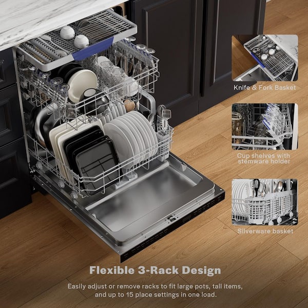 Empava 24 Top Control 8-Cycle Built-In Tall Tub Dishwasher