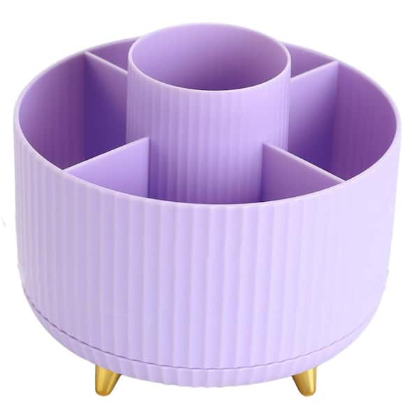 Purple 360 Degree Rotating Pen Holder 5 Slots Desk Organizer Pencil Makeup Holder Teacher Office Decor Piece