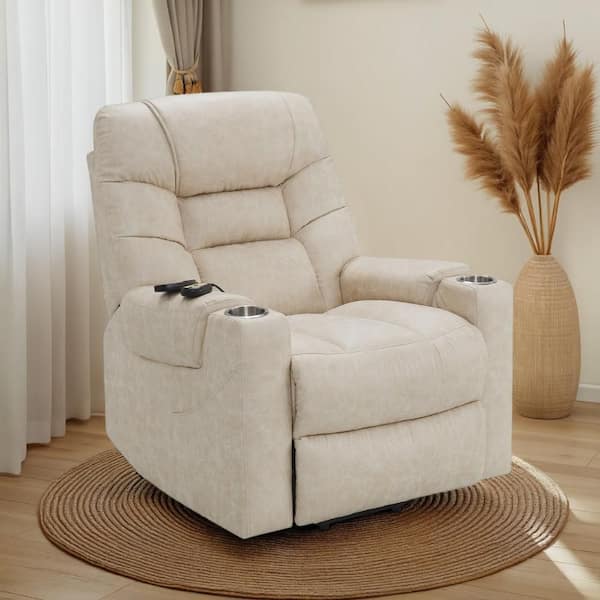 Benjara Aira Gray Leather Glider Power Recliner Chair with Heating Massage