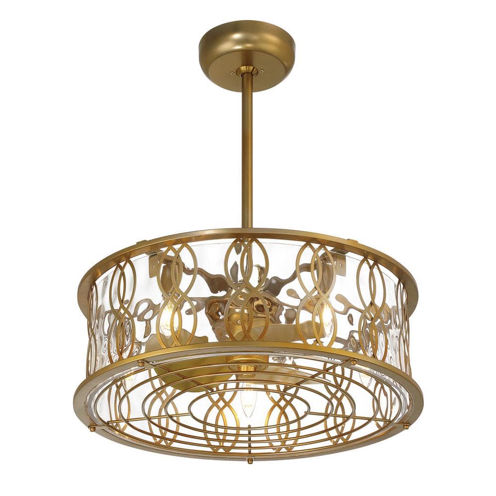 Burnished Brass 3-Blade Chandelier Fan with Glacier Glass Shade