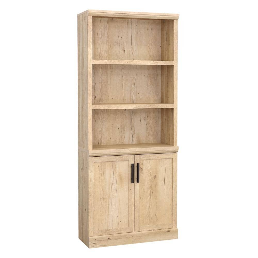 Sauder 70.866&#34; Aspen Post Library Bookcase Prime Oak: Laminated Adjustable Shelves, MDF Frame, Metal Hardware