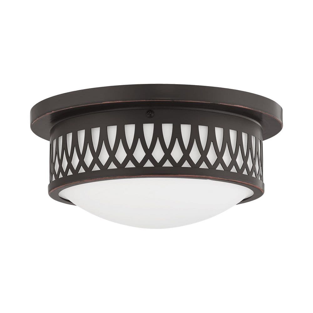 Westfield Olde Bronze 2-Light Flush Mount with Satin White Glass