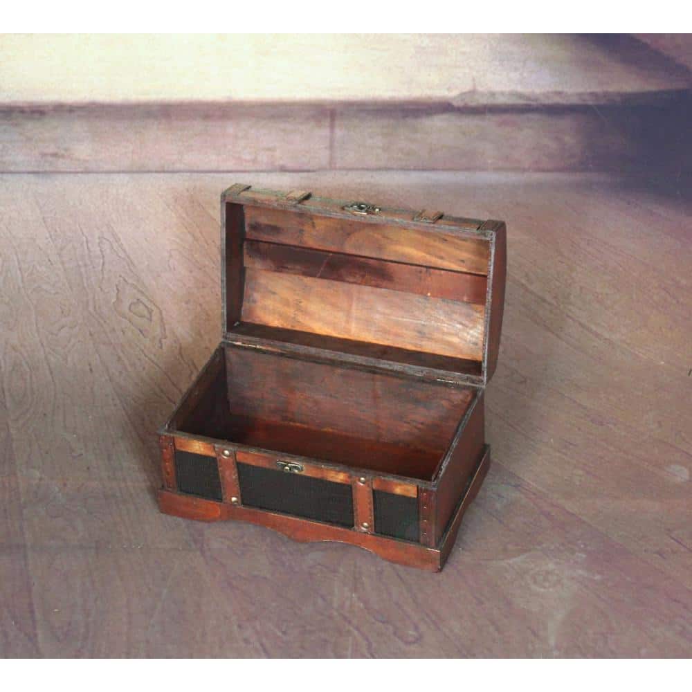Vintage Leather and Wood Rectangular Storage Trunk
