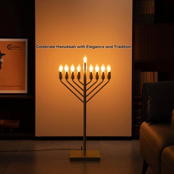 Vintiquewise Gold Finish Hanukkah Menorah with LED Light Vintiquewise Gold Finish Hanukkah Menorah with LED Light