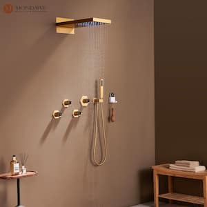 2-Spray 22 in. Dual Shower Head Flush-Mounted Fixed Handheld Shower Head 2.5 GPM in Brushed Gold