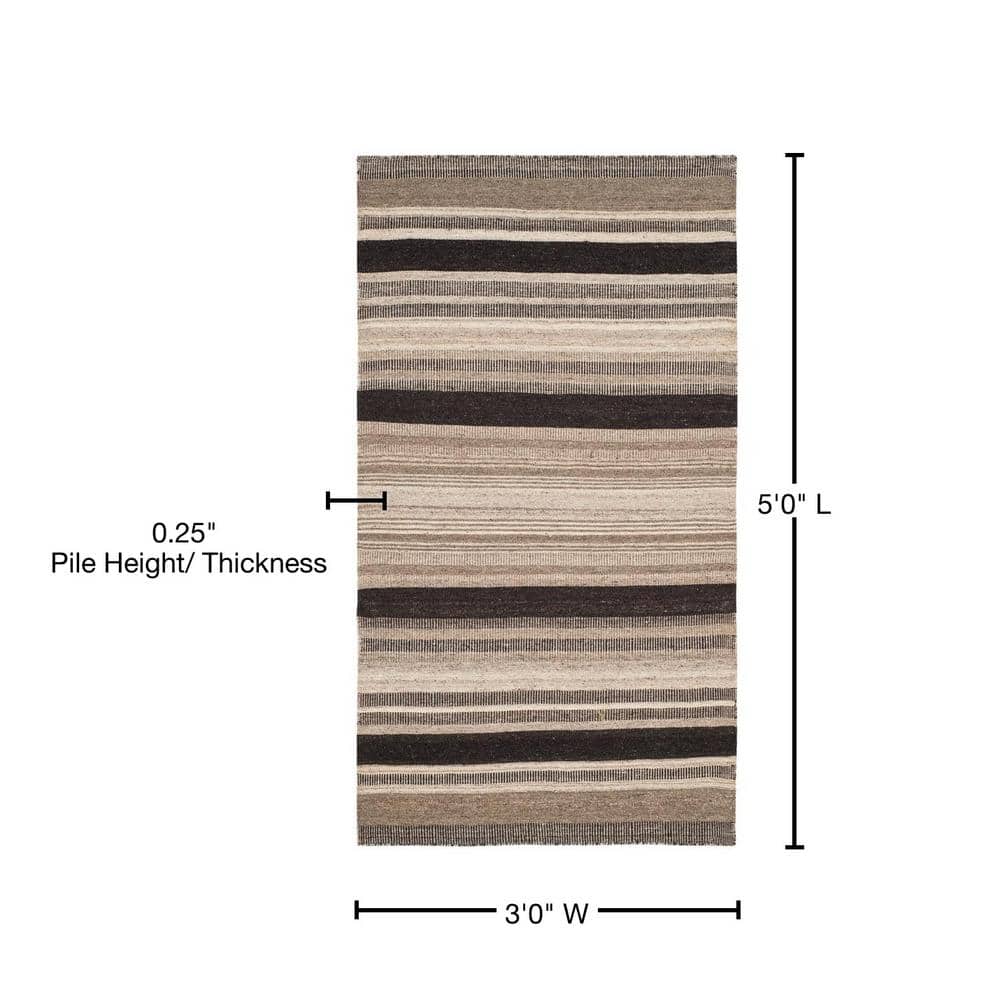 Handwoven Black Wool Dhurrie Area Rug, 3' x 5'