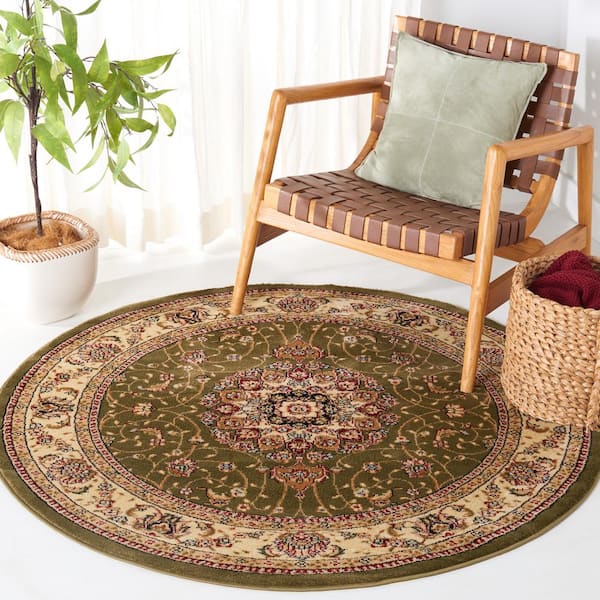 Lyndhurst Sage/Ivory 8 ft. x 8 ft. Round Border Antique Floral Area Rug