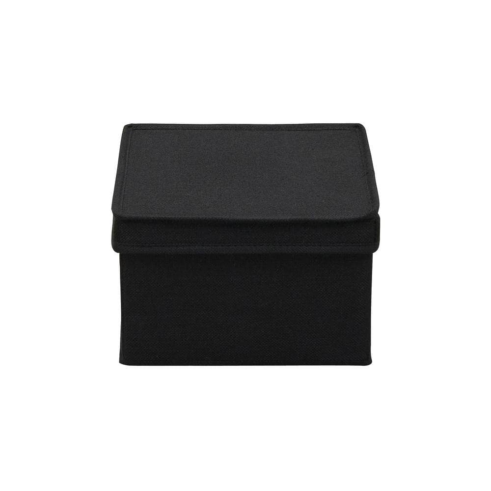 Medium Black Fabric Storage Bins with Lids, Set of 2