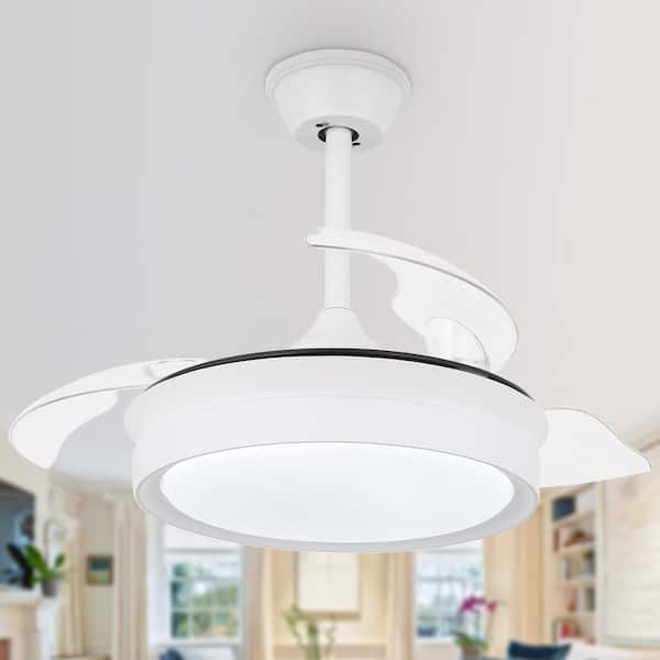 Oaks Aura Belleville 36in. LED Indoor White Latest DC Motor Ceiling Fan Ceiling Fan withLight, 6-Speed Retractable Blades