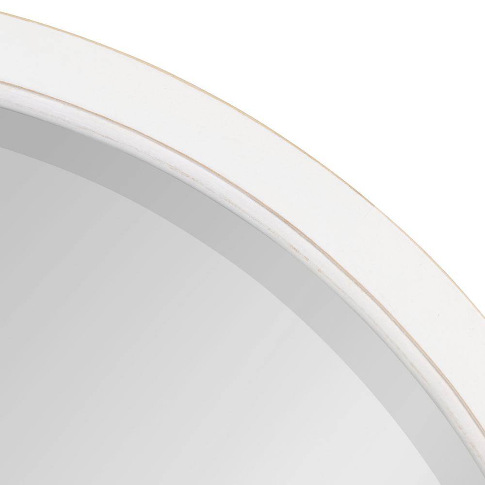 Hogan Distressed White Solid Wood Round Bathroom Vanity Mirror