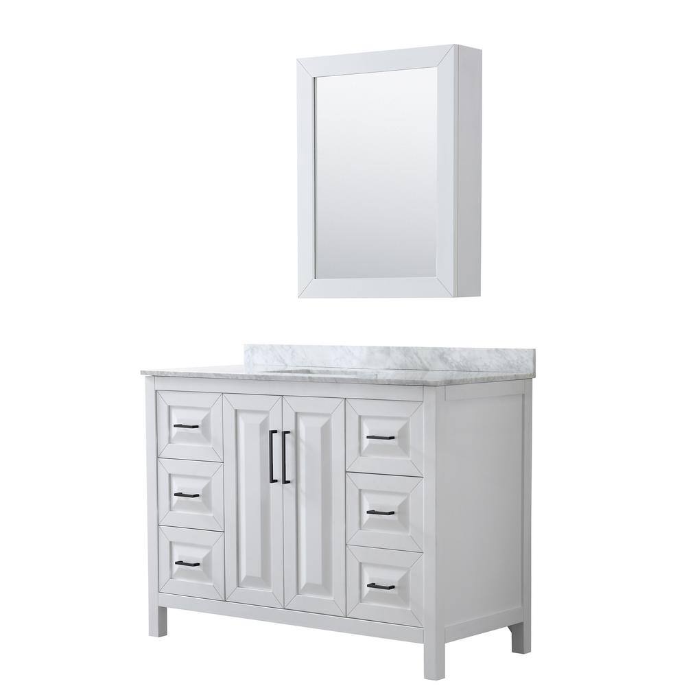 Daria 48 in. W x 22 in. D x 35.75 in. H Single Bath Vanity in White with White Carrara Marble Top & Med Cab Mirror price history on PriceWatchPro