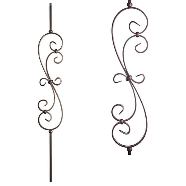 HOUSE OF FORGINGS Scrolls 44 in. x 0.5 in. Oil Rubbed Copper Large Spiral Scroll Hollow Wrought Iron Baluster