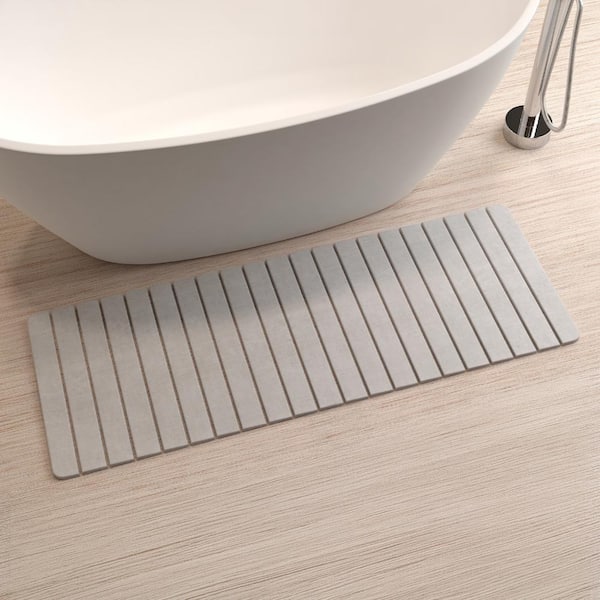 58 in. x 21 in. Quick Dry Extra Large Slatted Gray Rectangle Diatomite Bath Mat