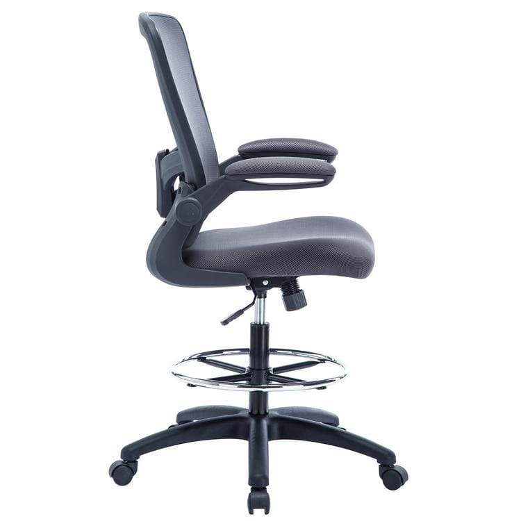 Gray High Desk Ergonomic Drafting Tall Office Chair for Standing Desk with Flip-Up Arms, Breathable Mesh