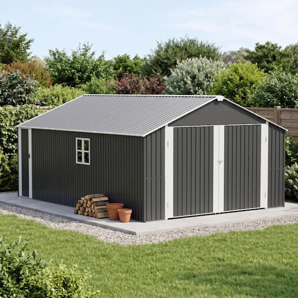 12 x 20 FT. Outdoor Metal Storage Shed with Sliding Door, UV Panel for Backyard Patio