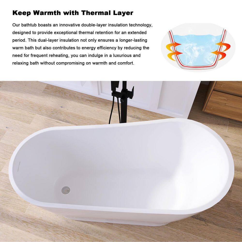 59'' Glossy White Acrylic Freestanding Soaking Bathtub