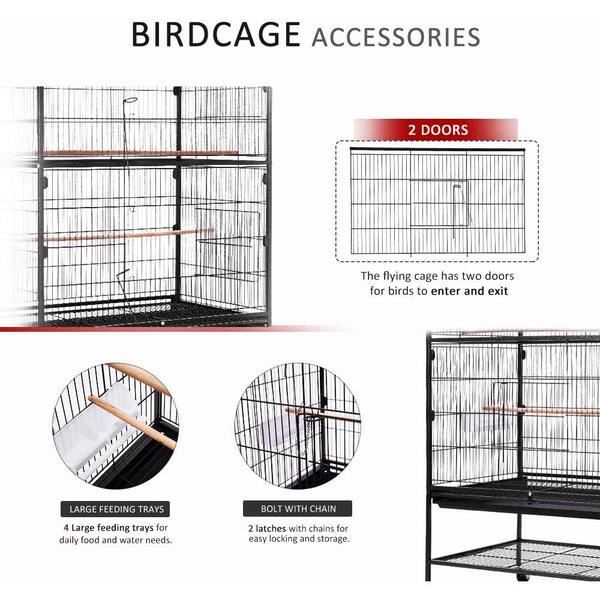 VIVOHOME 53 in. Wrought Iron Large Bird Cage with Rolling Stand X002BVL50V  - The Home Depot