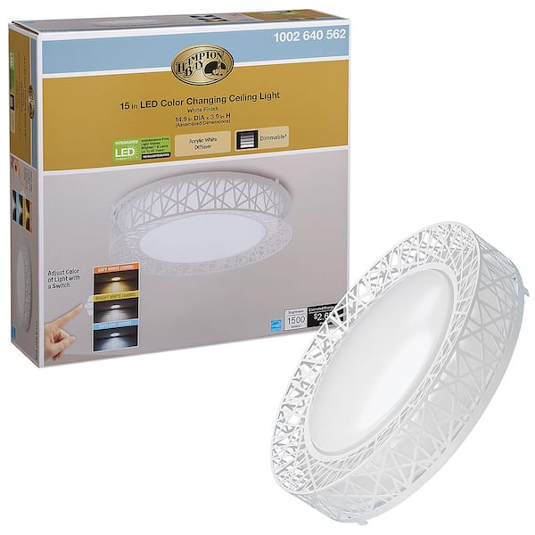 Hampton Bay Birds Nest Design 15 in. Round White Selectable LED Flush Mount Ceiling Light 1500 Lumens Dimmable 3000K 4000K 5000K