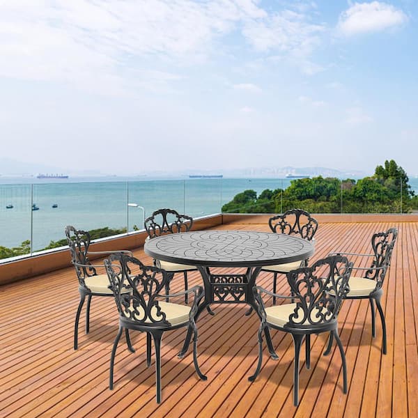 Unbranded 7-Piece Aluminum Outdoor Dining Set Patio Furniture Set with (Colors Random) Cushions