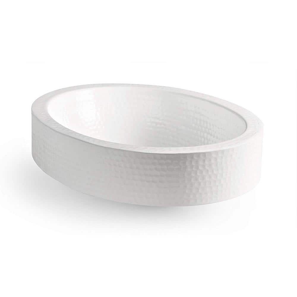 Classic White Hand Hammered Aluminum Oval Vessel Sink