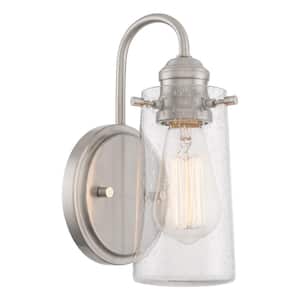 Rayne 60-Watt 1-Light Brushed Nickel Modern Wall Sconce with Clear Seeded Shade, No Bulb Included