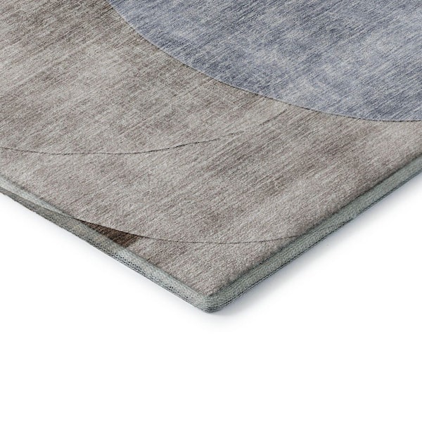 Mayfield Premium Machine Washable Abstract AMF1140 Denim 8 ft. x 8 ft. Round Rug