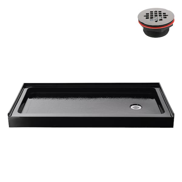 GB-2515-64-BL 60 in. x 32 in. Alcove Acrylic Shower Pan Base in Glossy Black with Right Drain, Drain Included