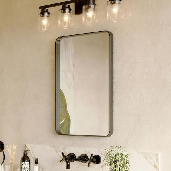 20 in. W x 30 in. H Rectangular Aluminum Framed Wall Bathroom Vanity Wall Mount Mirror in Black