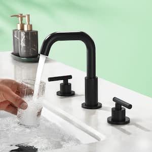 Double Handle Three Hole Widespread Brass Rotatable Bathroom Faucet in Black