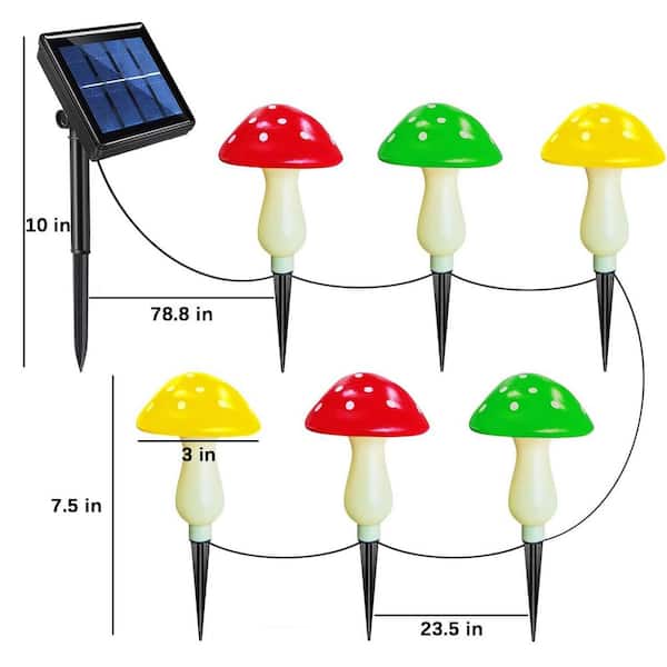 Multi-Colored Plastic Solar Outdoor Mushroom Lights 6-Pack