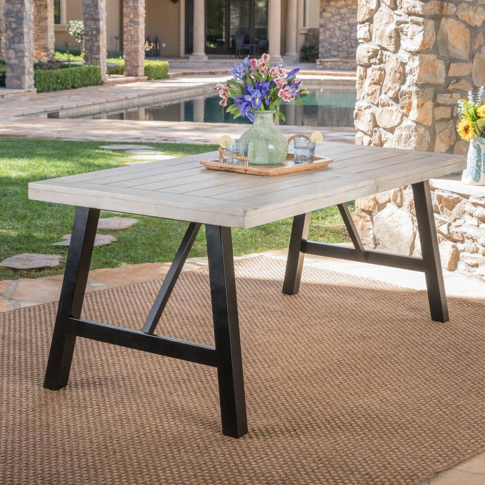 Borocay Light Gray Acacia Wood Splayed H-Frame Dining Table