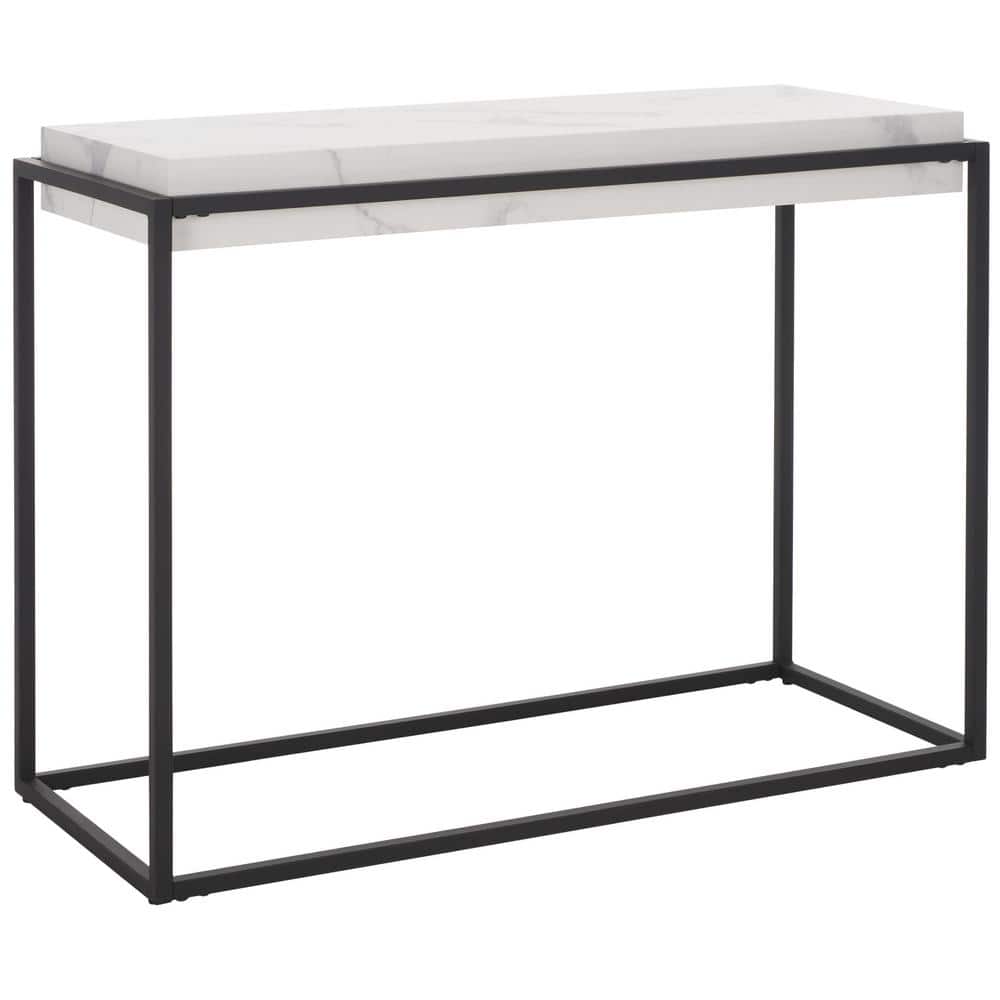 Edgefield White Faux Marble and Black Metal Console Table