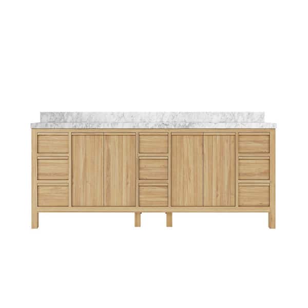 Willow Collections Elizabeth 84 in. W x 22 in. D x 36 in. H Double Sink Bath Vanity in Natural with 2 in. Carrara Marble Top