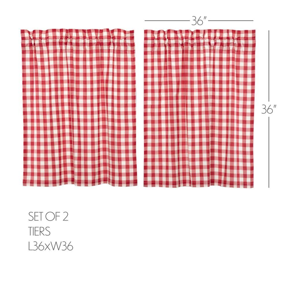 Red Buffalo Check Cotton Rod Pocket Tier Curtains 36x36