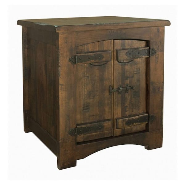 Benjara 23.5 in. Brown Rectangle Wood End Table with Dual Doors