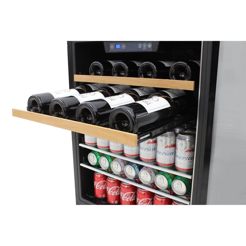 Stainless Steel 24-Inch Wine and Beverage Cooler with Interior Lighting