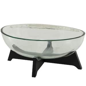 Clear Kitchen Decorative Serving Bowl with Black Wooden Base