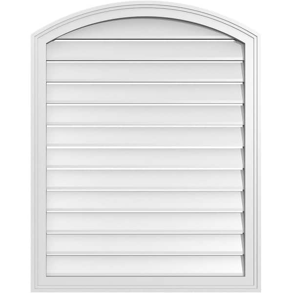 Ekena Millwork 30 in. x 36 in. Arch Top Surface Mount PVC Gable Vent: Decorative with Brickmould Frame