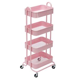 4-Tier Metal 4-Wheeled Shelves Storage Utility Cart in Pink