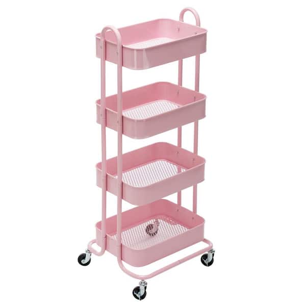 Huluwat 4-Tier Metal 4-Wheeled Shelves Storage Utility Cart in Pink RY ...